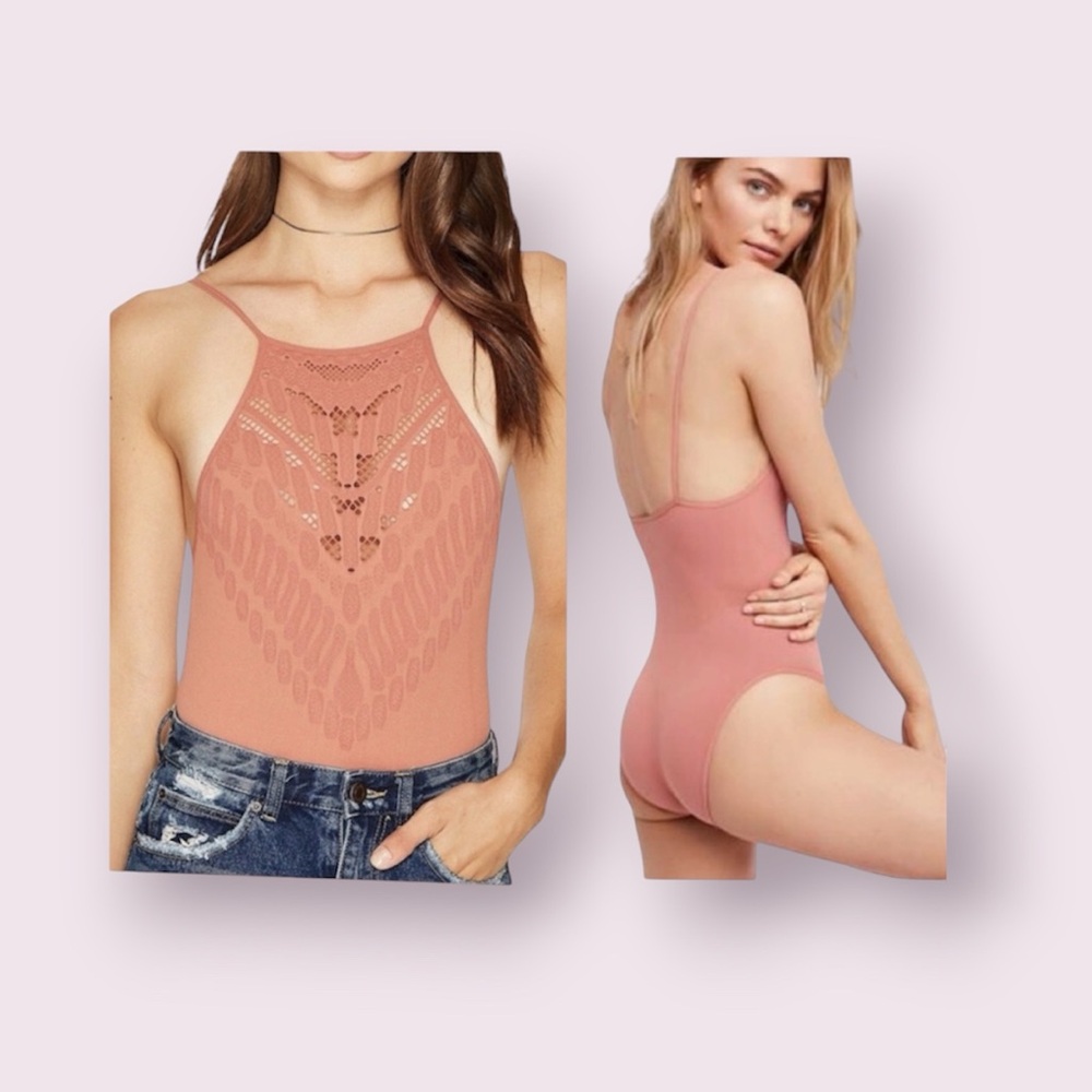 Intimately Free People Pink Solstice Lace Spaghetti Strap Bodysuit Size XS